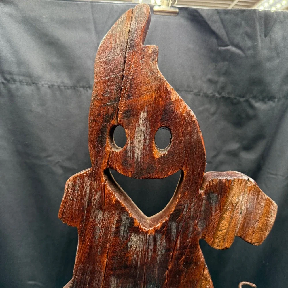 Rustic Wood Ghost and Metal Pumpkin Tea Light Holder Halloween Decor 18.5 Inch